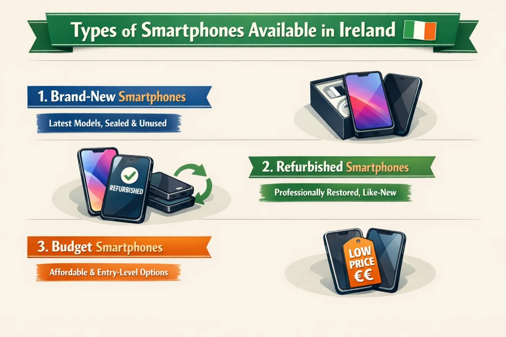 visual representation of Types of Smartphones Available in Ireland