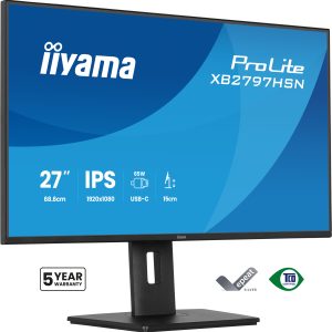 iiyama ProLite XB2797HSN-B1 - LED monitor - 27" - 1920 x 1080 Full HD (1080p) @ 100 Hz - IPS - 350 cd/m² - 1500:1 - 1 ms - HDMI, DisplayPort, USB-C - speakers - black