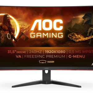 AOC Gaming C32G2ZE/BK - LED monitor - gaming - curved - 32" (31.5" viewable) - 1920 x 1080 Full HD (1080p) @ 240 Hz - VA - 300 cd/m² - 3000:1 - 1 ms - 2xHDMI, DisplayPort - black