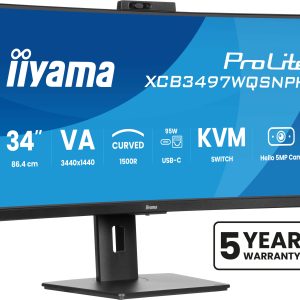 iiyama ProLite XCB3497WQSNPH-B1 - LED monitor - curved - 34" (31.3" viewable) - 3440 x 1440 UWQHD @ 120 Hz - VA - 300 cd/m² - 3000:1 - 0.4 ms - 2xHDMI, DisplayPort, USB-C - speakers - matte black