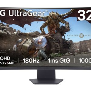 LG UltraGear 32GS60QC-B - LED monitor - gaming - curved - 32" (31.5" viewable) - 2560 x 1440 QHD @ 180 Hz - VA - 300 cd/m² - 3000:1 - HDR10 - 1 ms - 2xHDMI, DisplayPort