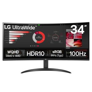 LG UltraWide 34WR50QK-B - LED monitor - curved - 34" - 3440 x 1440 WQHD @ 100 Hz - VA - 300 cd/m² - 3000:1 - HDR10 - 5 ms - 2xHDMI, DisplayPort
