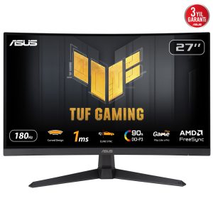 ASUS TUF Gaming VG27VQ3B - LED monitor - gaming - curved - 27" - 1920 x 1080 Full HD (1080p) @ 180 Hz - Rapid VA - 250 cd/m² - 3000:1 - 1 ms - 2xHDMI, DisplayPort - speakers - black