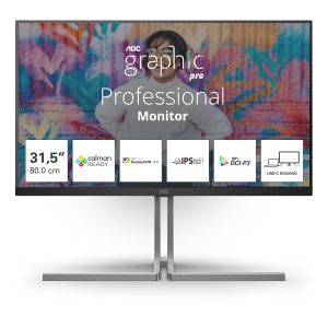 AOC U32U3CV - Graphic Pro Series - LED monitor - 32" (31.5" viewable) - 3840 x 2160 4K @ 60 Hz - Nano IPS - 400 cd/m² - 1000:1 - DisplayHDR 400 - 4 ms - 2xHDMI, DisplayPort, 2xUSB-C - speakers - black