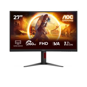 AOC Gaming C27G4Z2 - G4 Series - LED monitor - gaming - curved - 27" - 1920 x 1080 Full HD @ 260 Hz - VA - 300 cd/m² - 3000:1 - HDR10 - 0.3 ms - 2xHDMI, DisplayPort - black, red