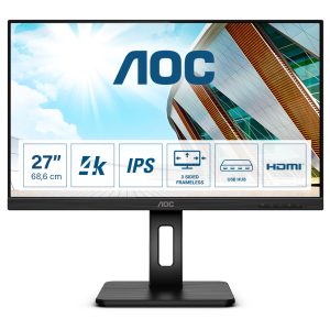 AOC U27P2 - LED monitor - 27" - 3840 x 2160 4K UHD (2160p) @ 60 Hz - IPS - 350 cd/m² - 1000:1 - 4 ms - HDMI, DisplayPort - speakers - black