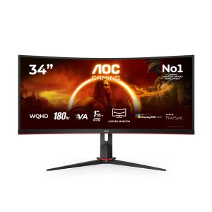 AOC Gaming CU34G2XP/BK - LED monitor - gaming - curved - 34" - 3440 x 1440 WQHD @ 180 Hz - VA - 4000:1 - DisplayHDR 400 - 1 ms - 2xHDMI, 2xDisplayPort - black