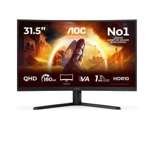 AOC Gaming CQ32G4VE - G4 Series - LED monitor - gaming - curved - 32" (31.5" viewable) - 2560 x 1440 QHD @ 180 Hz - Fast VA - 300 cd/m² - 3500:1 - HDR10 - 0.5 ms - 2xHDMI, DisplayPort - grey, black