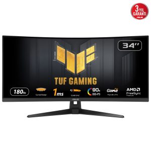 ASUS TUF Gaming VG34VQ3B - LED monitor - gaming - curved - 34" - 3440 x 1440 WQHD @ 180 Hz - VA - 400 cd/m² - 4000:1 - DisplayHDR 400 - 1 ms - 2xHDMI, 2xDisplayPort - speakers - black