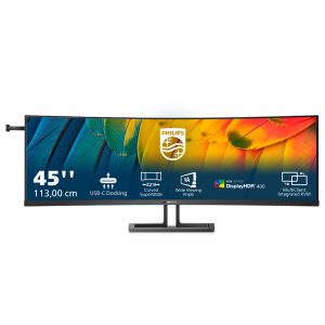 Philips 45B1U6900C - LED monitor - curved - 45" (44.5" viewable) - 5120 x 1440 Dual Quad HD @ 75 Hz - VA - 450 cd/m² - 3000:1 - DisplayHDR 400 - 4 ms - 2xHDMI, DisplayPort, USB-C - speakers - black