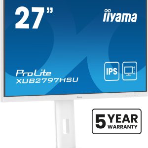iiyama ProLite XUB2797HSU-W2 - LED monitor - 27" - 1920 x 1080 Full HD (1080p) @ 100 Hz - IPS - 300 cd/m² - 1000:1 - 1 ms - HDMI, DisplayPort - speakers - white, matte