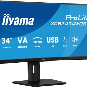 iiyama ProLite XCB3494WQSU-B1 - LED monitor - curved - 34" - 3440 x 1440 UWQHD @ 120 Hz - VA - 350 cd/m² - 3000:1 - 0.4 ms - HDMI, DisplayPort, USB-C - speakers - matte black