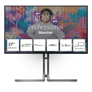 AOC U27U3CV - Graphic Pro Series - LED monitor - 27" - 3840 x 2160 4K @ 60 Hz - Nano IPS - 350 cd/m² - 1300:1 - DisplayHDR 400 - 4 ms - 2xHDMI, DisplayPort, 2xUSB-C - speakers - black