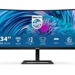 Philips E-line 346E2CUAE - LED monitor - curved - 34" - 3440 x 1440 UWQHD @ 100 Hz - VA - 300 cd/m² - 3000:1 - 1 ms - HDMI, DisplayPort, USB-C - speakers - textured black