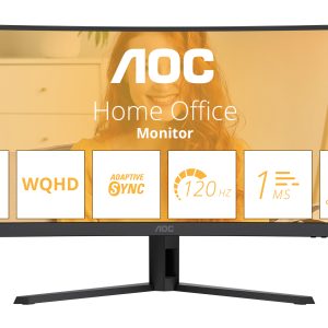 AOC Basic-line CU34B3E - B3 Series - LED monitor - curved - 34" - 3440 x 1440 WQHD @ 120 Hz - VA - 300 cd/m² - 3500:1 - HDR10 - 1 ms - HDMI, DisplayPort - black