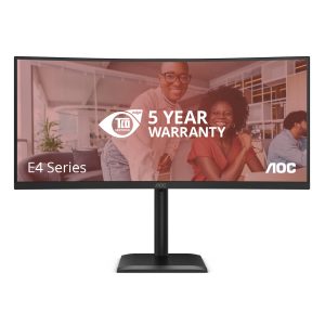 AOC CU34E4CV - LED monitor - curved - USB - 34" - 3440 x 1440 UWQHD @ 120 Hz - VA - 3500:1 - HDR10 - 4 ms - 2xHDMI, DisplayPort, USB-C - speakers - black