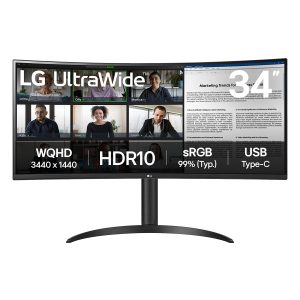 LG UltraWide 34WR55QK-B - LED monitor - curved - 34" - 3440 x 1440 WQHD @ 100 Hz - VA - 300 cd/m² - 1000:1 - HDR10 - 5 ms - 2xHDMI, DisplayPort, USB-C - black