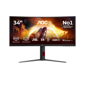 AOC Gaming CU34G4Z - LED monitor - gaming - curved - 34" - 3440 x 1440 WQHD @ 240 Hz - Fast VA - 450 cd/m² - 2500:1 - DisplayHDR 400 - 0.5 ms - 2xHDMI, DisplayPort - black, red