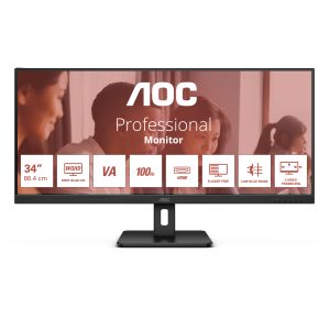 AOC Essential-line U34E2M/BK - LED monitor - 34" - 3440 x 1440 WQHD @ 100 Hz - VA - 300 cd/m² - 4000:1 - 4 ms - 2xHDMI, DisplayPort - matte black