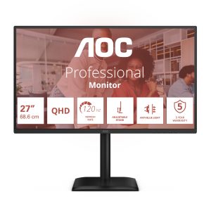AOC Q27E4U - LED monitor - 27" - 2560 x 1440 QHD @ 120 Hz - IPS - 250 cd/m² - 1500:1 - 4 ms - HDMI, DisplayPort - speakers - black