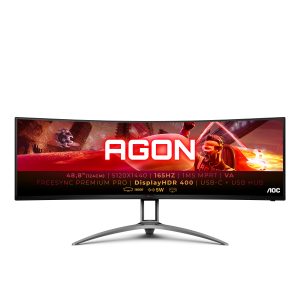 AOC Gaming AG493UCX2 - AGON Series - LED monitor - gaming - curved - 49" (48.8" viewable) - 5120 x 1440 Dual Quad HD @ 165 Hz - VA - 550 cd/m² - DisplayHDR 400 - 1 ms - 3xHDMI, DisplayPort, USB-C - speakers - black texture