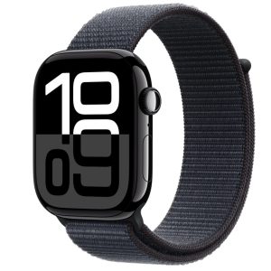 Apple Watch Series 11 (GPS + Cellular) - 46 mm - space grey aluminium - smart watch with sport band - fluoroelastomer - black - band size: M/L - 64 GB - LTE, Wi-Fi 4, UWB, Bluetooth - 5G - 36.9 g